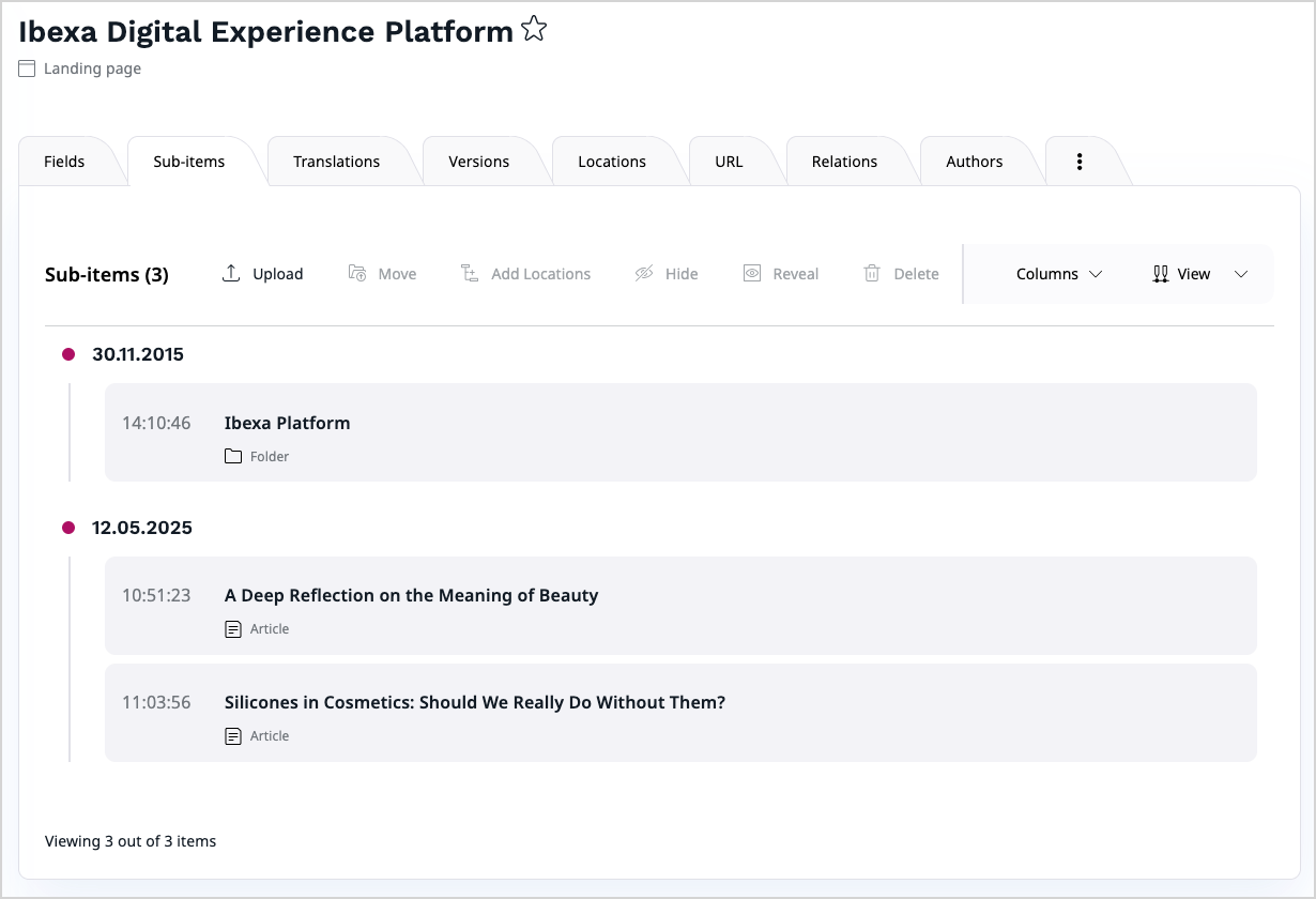 Sub-items List module using the new Timeline view Sub-items List module using the new Timeline view