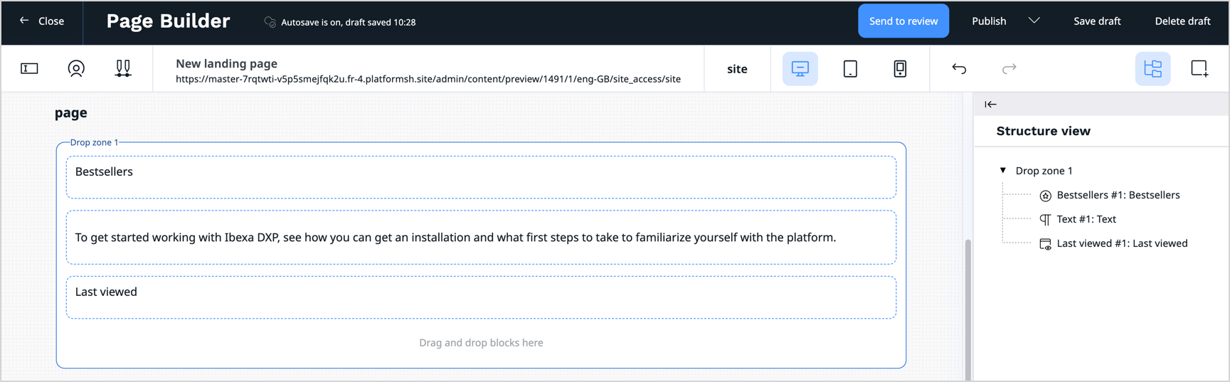 Page builder interface Page Builder interface
